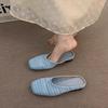 Fashion 2025 Women Mules Slippers Female Summer Flats Sandals Knit Fabric Stretch Slides Holiday Beach Shoes Square Heel Square Toe Flat