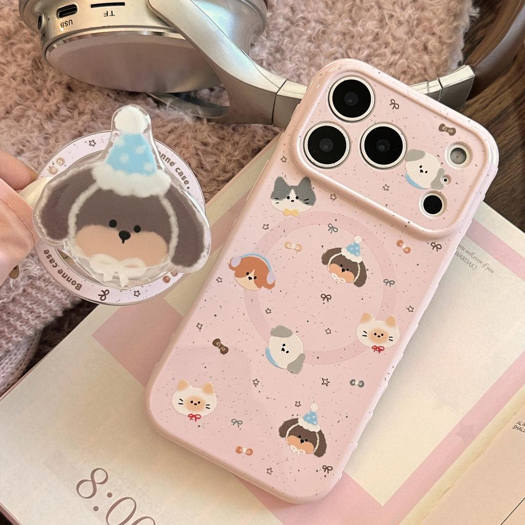Cartoon graffiti puppy magnetic suction bracket is suitable for 17 Apple 17promax mobile phone case iphone16 soft 15 generation