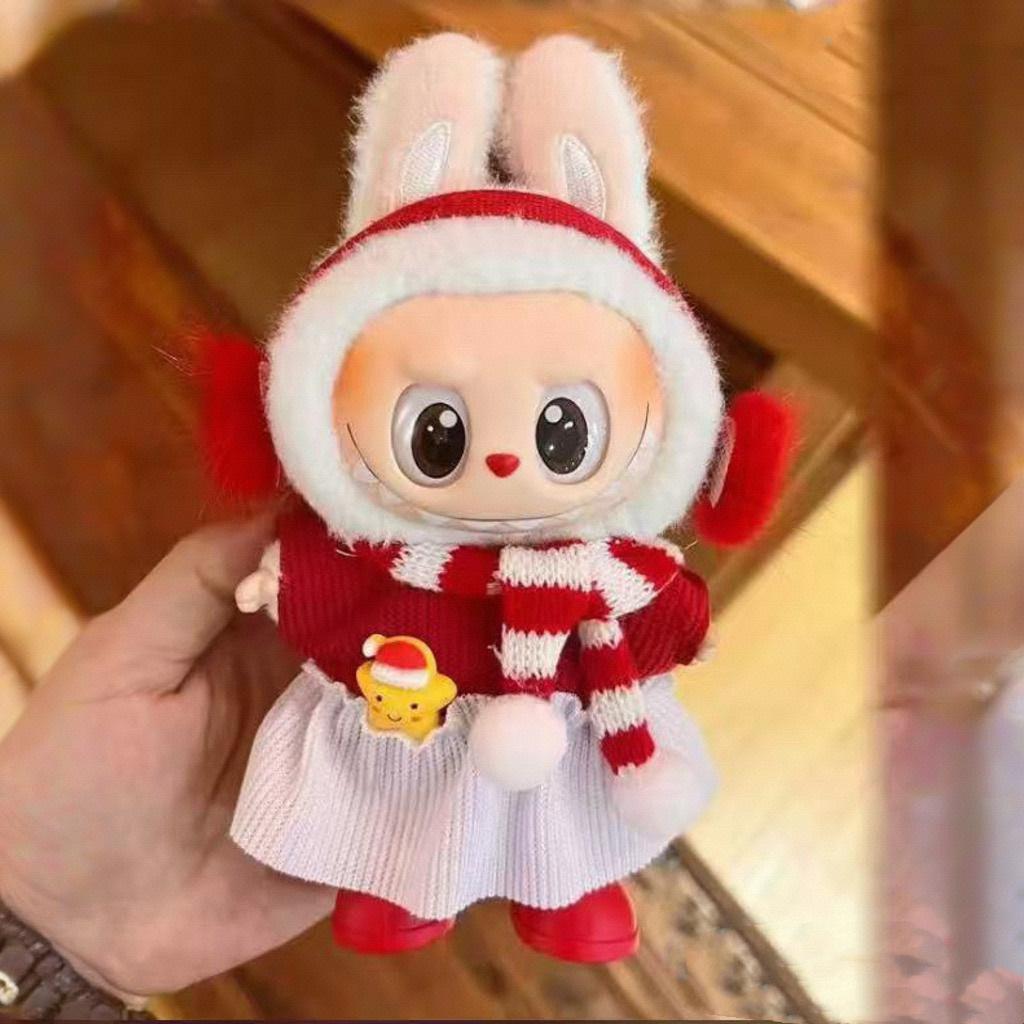 17cm Labubu Baby Doll Clothes Canvas Dress Changing Set Christmas New Year Outfit for 17cm Dolls