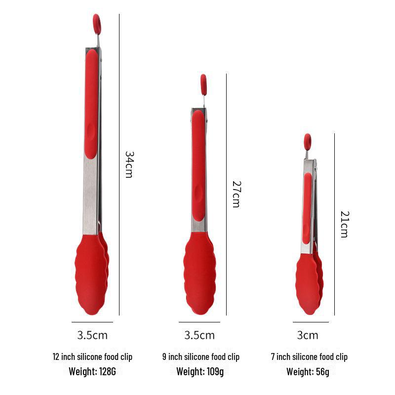 Pinze Alimentari in Silicone e Acciaio Inossidabile: 7", 9", 12" - Perfetti per Pane, Barbecue e Bistecca.