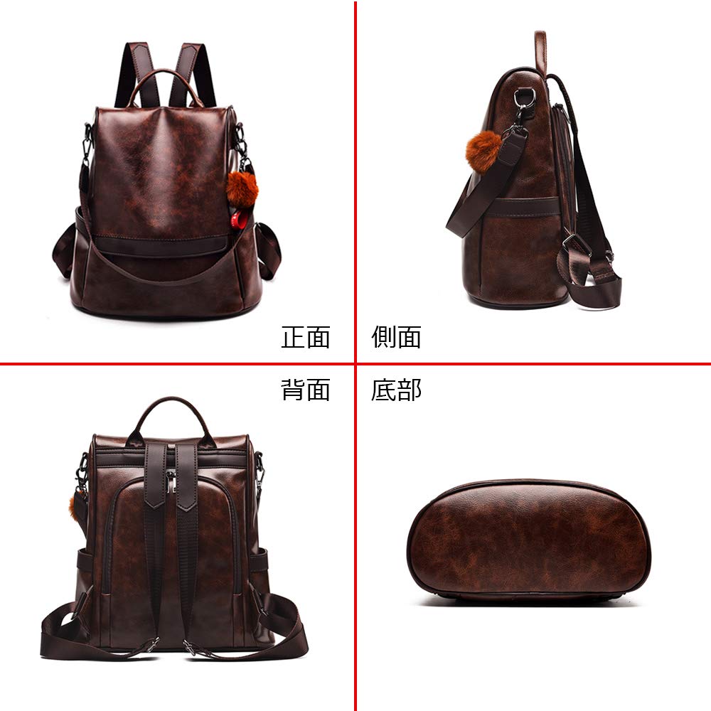 Zhongningyifeng ZNYF Damenrucksack mit Reißverschluss auf der Rückseite, Leder, Diebstahlschutz, Wasserdicht, 2-Wege-Umhängetasche, Beliebt bei Mädchen (Kaffee)