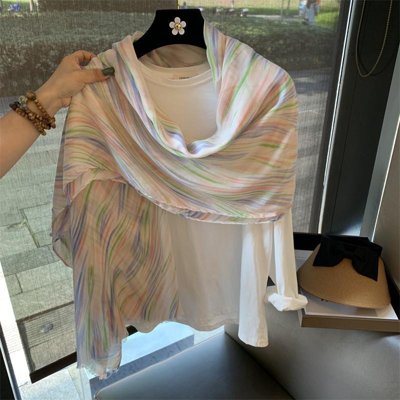 Summer Silk Scarf Shawl Sun Protection Dual-Purpose Yarn Scarf Scarf Spring And Autumn Ethnic Style Versatile Decorative Cotton And Linen Scarf