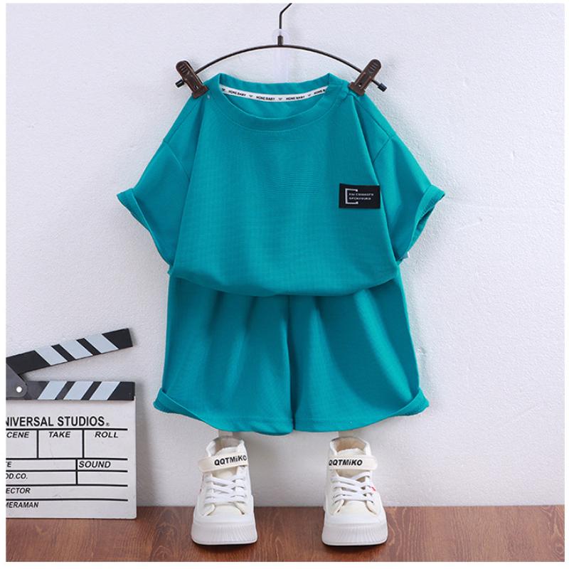 Set Maglietta a Maniche Corte e Pantaloncini per Bambini Texture a Nido d'Ape Sottile Estivo Casual per Ragazzi Ragazze Abbigliamento Quotidiano Uso Domestico Vita Elastica