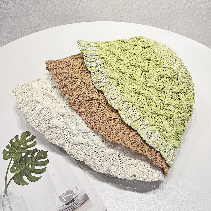 Summer Female Fisherman's Hat Sunshade and Sunscreen Beach Sun Hat Hollow Breathable Woven Fisherman's Hat