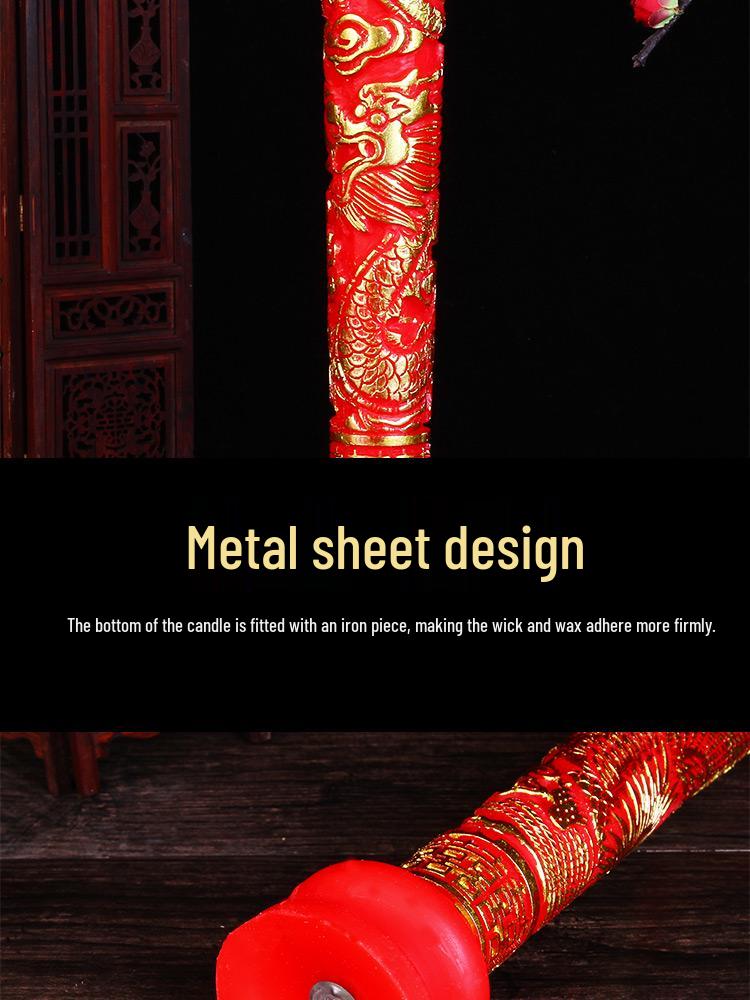 Double Happiness Smokeless Red Candles for Wedding and Engagement Celebrations with Dragon and Phoenix Design
