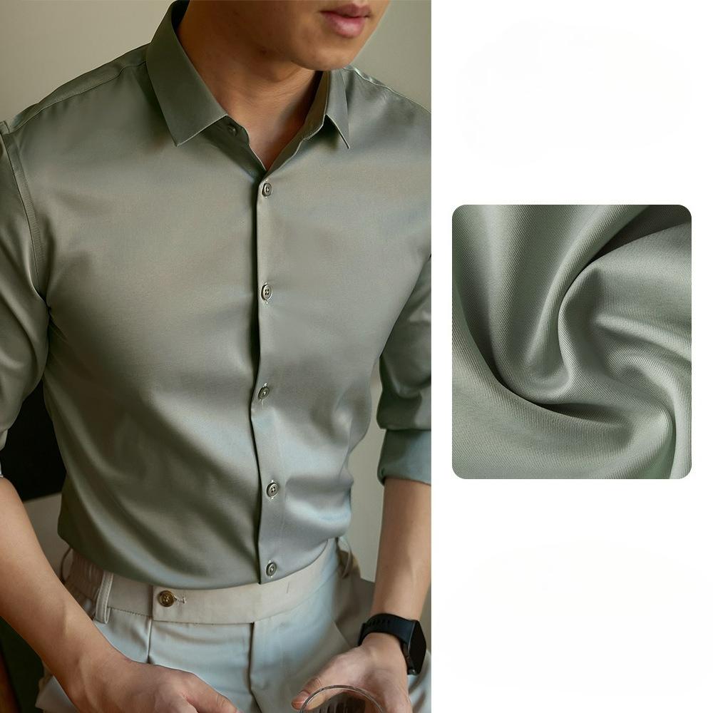 Business Knitterfreies Merzerisiertes Graues Dünnes Hemd Herren Langarm Frühling und Herbst High-End Slim-Fit Hemd