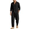 Men's Linen 2-Piece Outfit Lightweight Breathable Color Block Shirt and Straight Leg Pants Loose Fit Casual Set