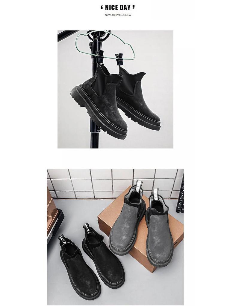 Men's Black Chelsea Ankle Boots: 2025 British Style, Thick Sole, Height-Enhancing Workwear.