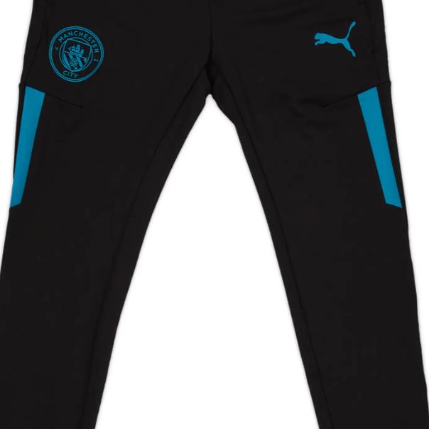 Puma Logo Print Straight Leg Football Training Knit Pants Player Edition 21-22 Season Manchester City Men Pants Black 764867-12