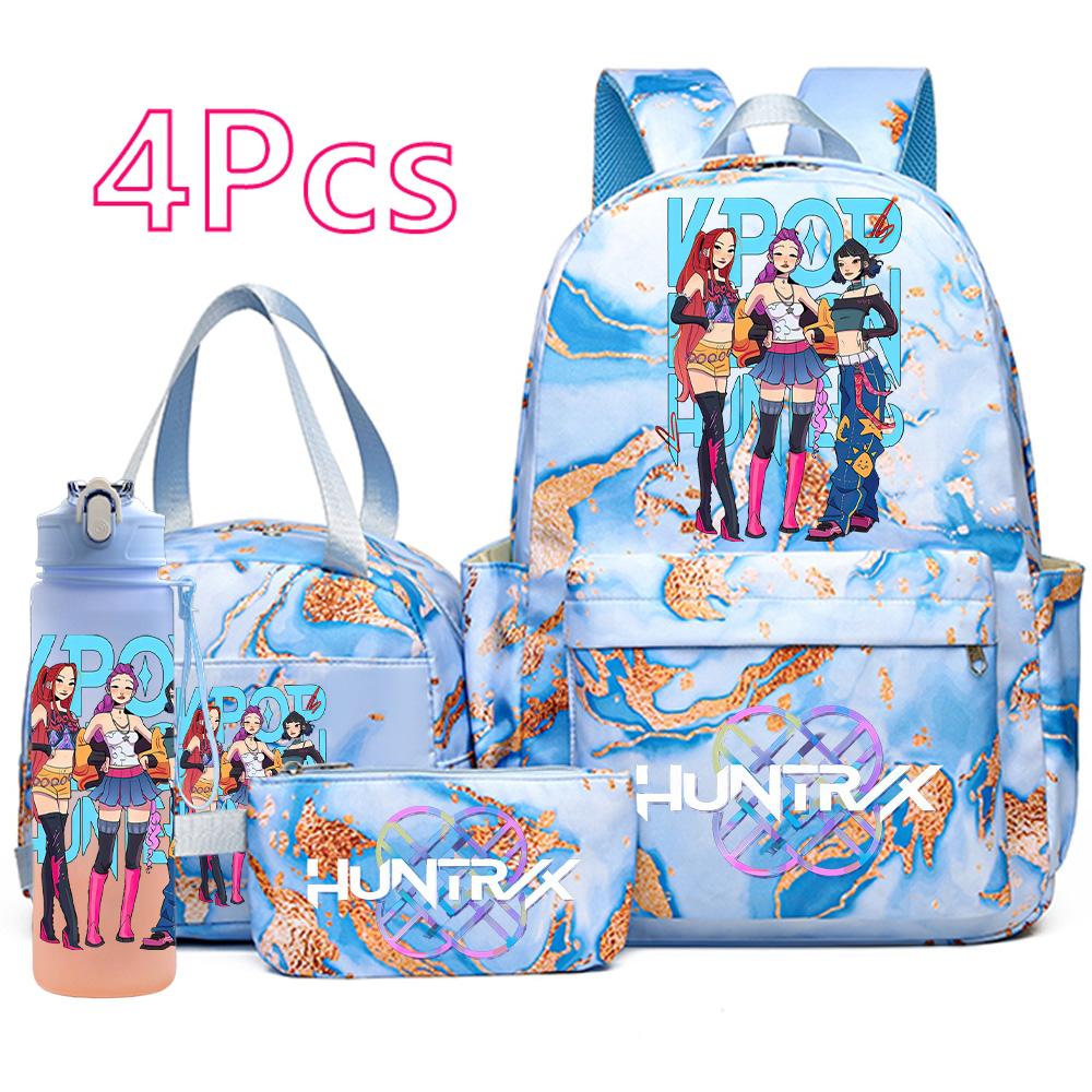 4Pcs/set New K-Pop Printed Backpack Handbag Pencil Case with 750Ml Water Bottler for Teenager Boy Girl Schoolbag Large Capacity Bookbag Mochila
