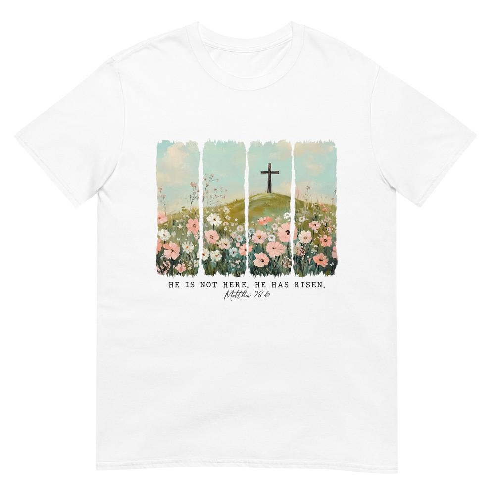 

He Is Risen Christian Wildflower Happy Easter Women Girls T-Shirt M