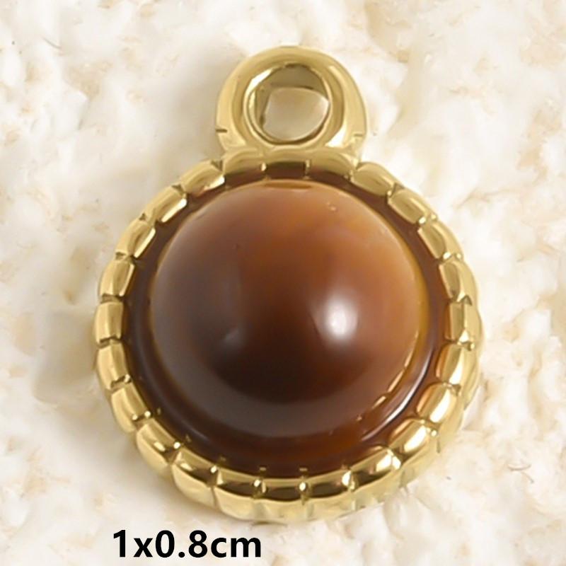 5pcs Real Natural Stone Tiger Eye Charm Sun Eye Oval Boho Pendant Gold Color Stainless Steel Pendants For Jewelry Making Finding