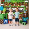 Pixel Birthday Party Decorations Pixel Video Game Banner for Miner Birthday Party Backdrop Photo Background Wall Decor Mining Party Supplies
