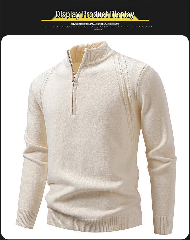Men's Solid Color Stand Collar Half-Zip Sweater for Autumn/Winter - European & American Casual Knit Pullover