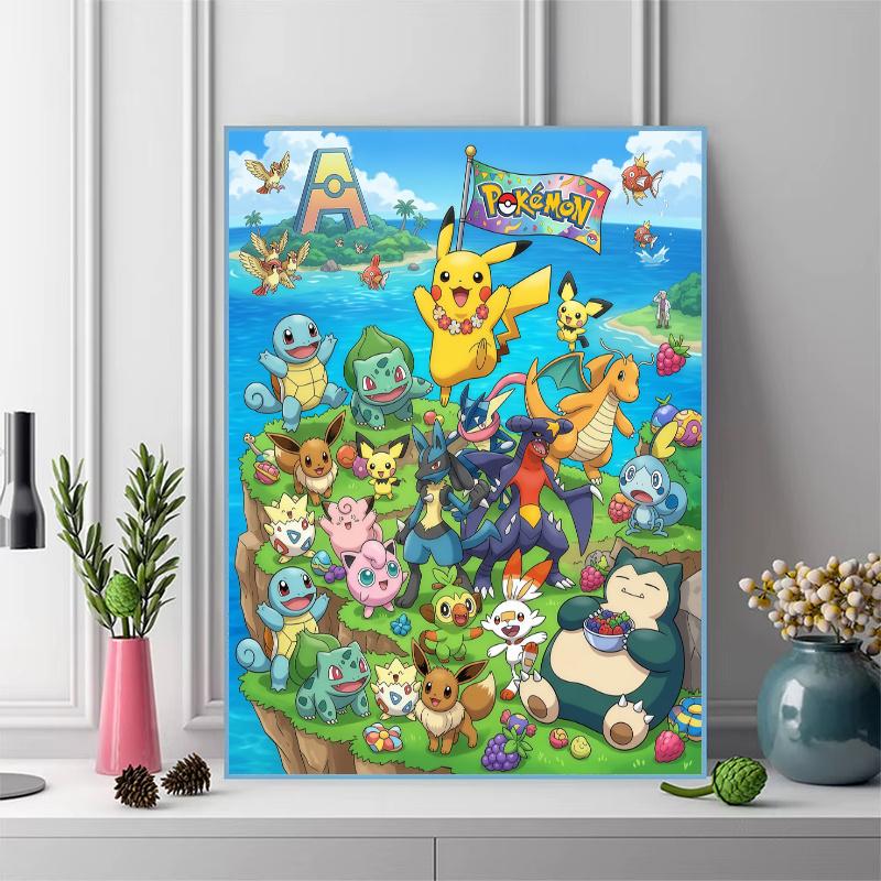 Pokemon Island Adventure Set Pattern 3pcs 100% Round Full Drill 5D DIY Diamond Painting Embroidery Cross Stitch Rhinestone Décor