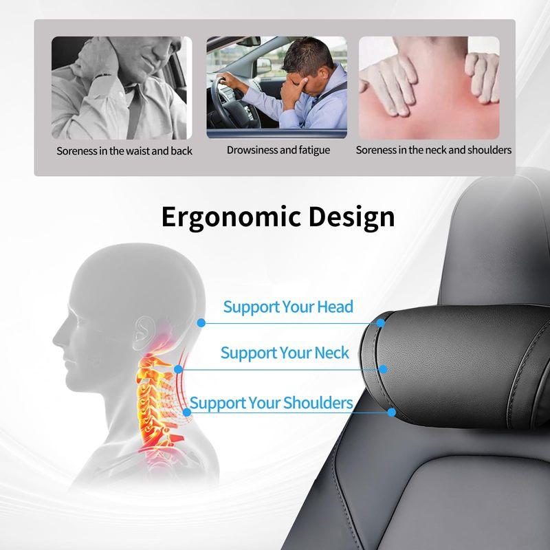 YZ Seat Headrest Travel Rest Neck Pillow For Tesla Model 3/Y/X/S PU Leather Neck Pillow Memory Foam Pillows 2025 Car Accessories