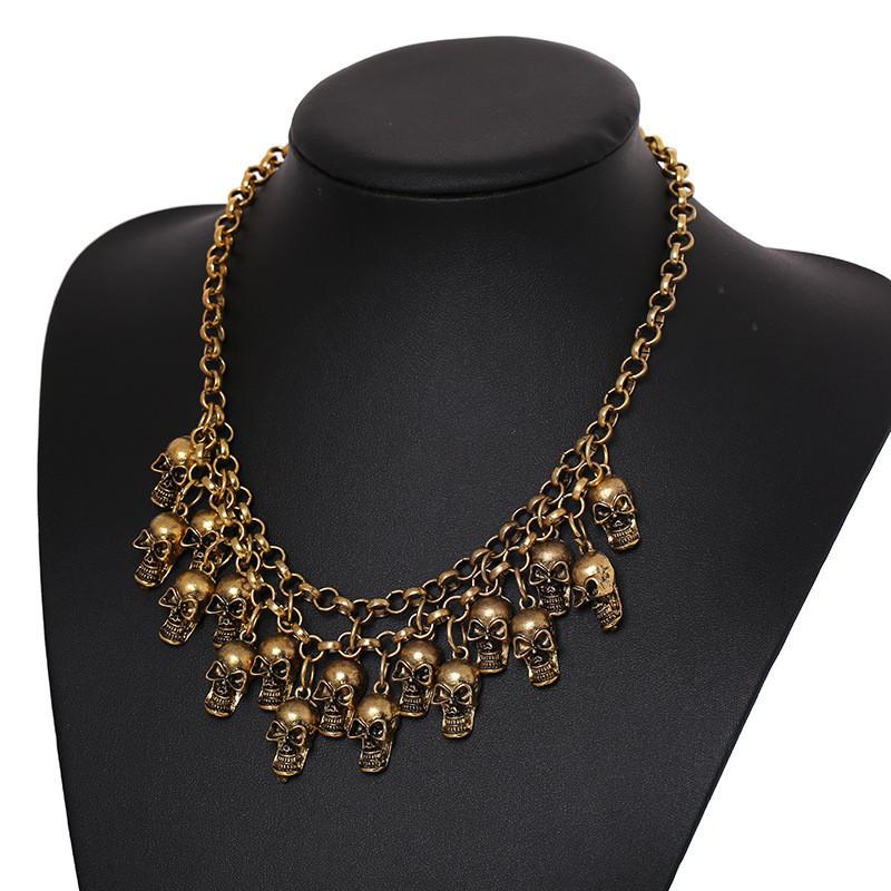 Vintage Skull Pendant Necklace With Electroplated Alloy Chain For Women золотой