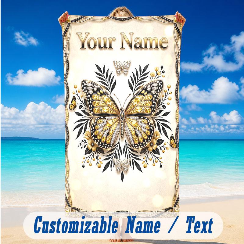 Butterfly Theme Beach Towel Personalized Custom Name & Text Soft Quick Dry Beach Towel for Swimming Travel