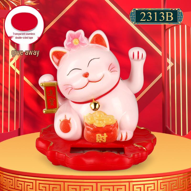 Solar-Powered Waving Maneki-neko: Small Cat Dashboard Ornament & Plush Toy Machine Decoration