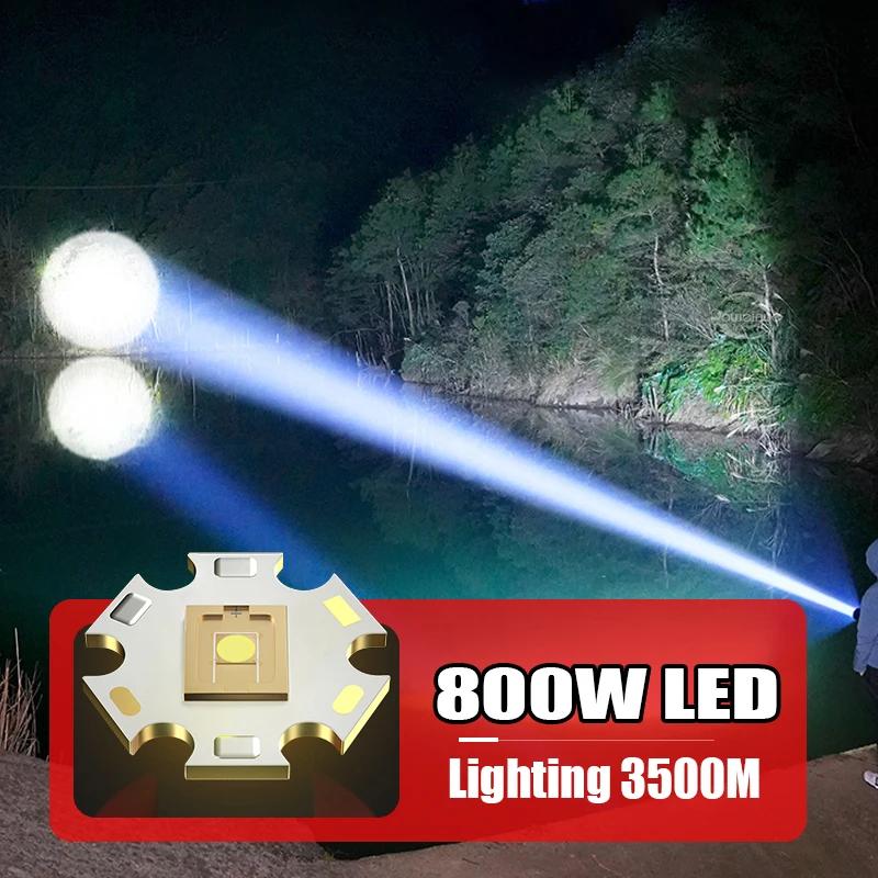 800W LED Super Bright Headlamp Long Shot 3500M Rechargeable Headlight Zoomable Lamp Night Fishing Head Flashlight