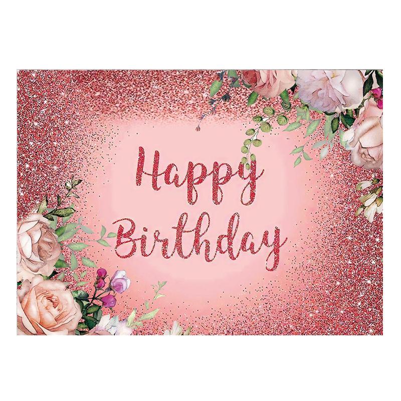 Pink Floral Happy Birthday Backdrop Background Kids Girls Vinyl Decoration 5x3ft 7x5ft 8x6ft