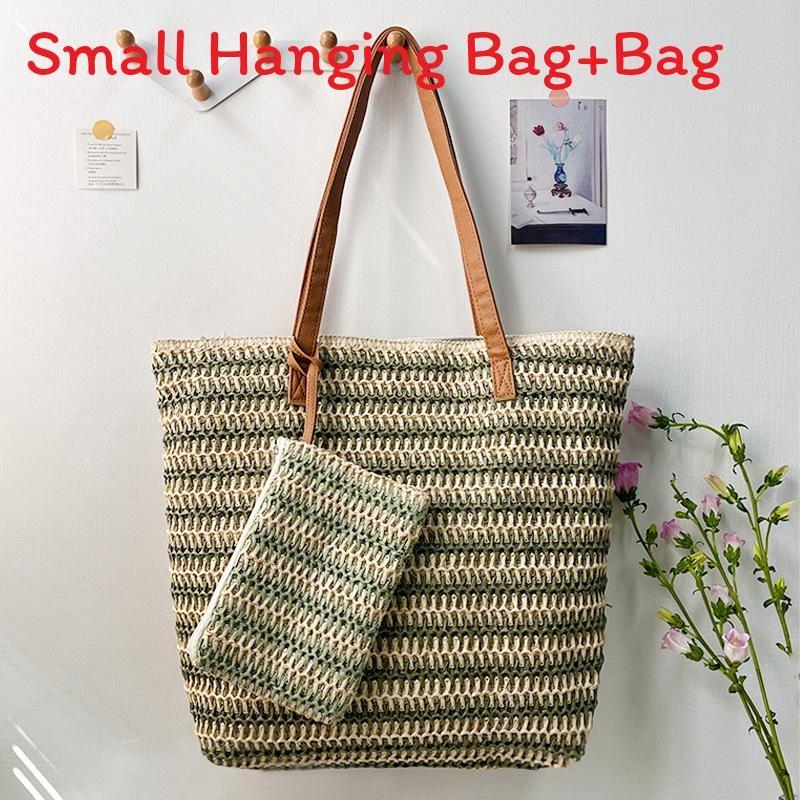 Woven Straw Tote Bag With Zipper Closure For Casual Travel And Summer Outings