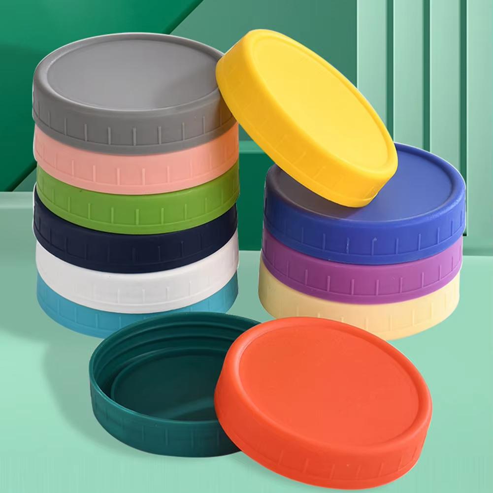 12pcs Mason-Jar Plastic Lids 70mm/86mm Multicolor Compatible Ball Kerr Brands Reusable Leak-proof Sealing Silicone Lids Kitchen