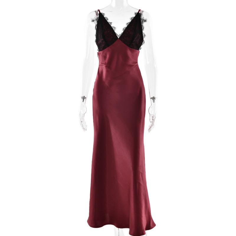 New banquet evening dress sexy style lace edge suspender slim fit elegant temperament dress S