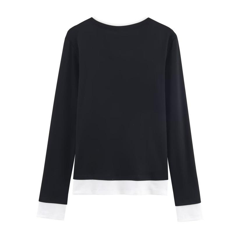 European & American Style Double-Layer Color Block Long-Sleeve T-shirt - Autumn/Winter 2025