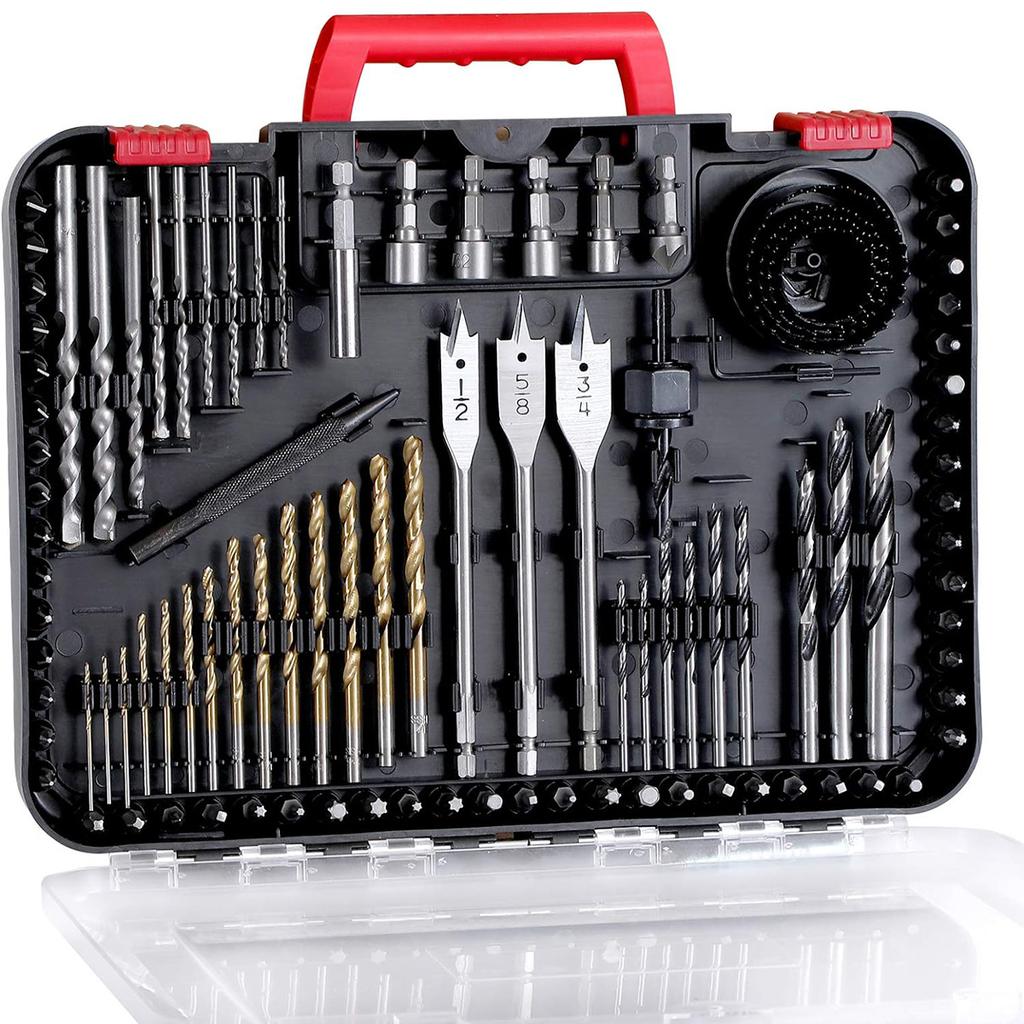100pcs Drill Bit Set,100 Pieces Impact Driver Bits & Screwdriver Bits Set,for Drilling Metal,Wood,Masonry and Plastic,Cement