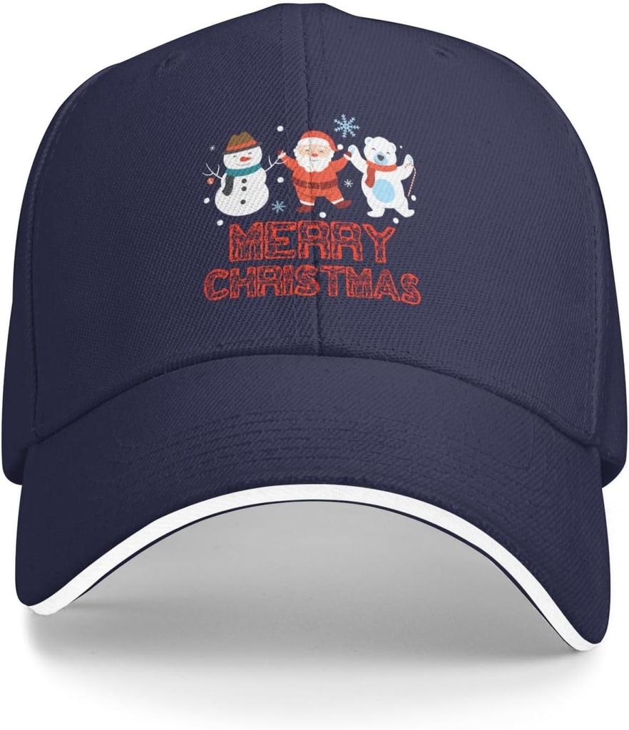 Merry Christmas Santa Snowman Polar Bear Baseball Cap Polyester Adjustable Outdoor Casual Baseball Hat