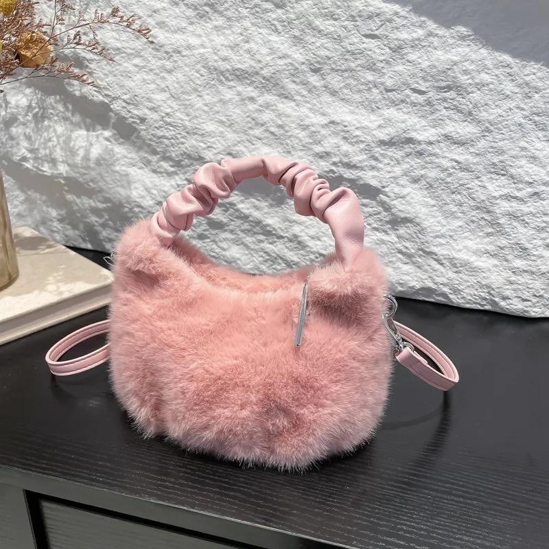 Herbst und Winter neue hübsche kleine einzigartige tragbare Umhängetasche süße Wolkenfelltasche