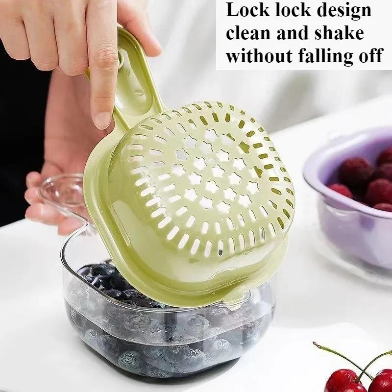 1pcs Double Drain Basket with Handle,Multi-purpose Storage Drain Basket Household Fruit Vegetable Basket Plastic  Kitchen Tools