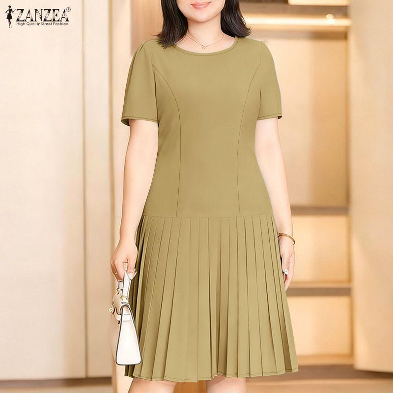 ZANZEA Lässiges Sommerkleid mit Rundhalsausschnitt und kurzen Ärmeln für Damen