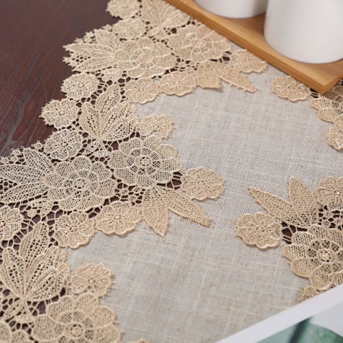 Elegant Lace Table Runner, Stylish Nordic Style Kitchen Table Runner, Coffee Color, 180cm