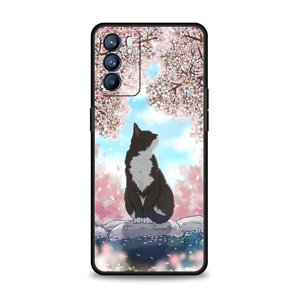 Cherry Japanese Traint Moun Fuji For Oppo Reno7 Reno6 Pro Plus A54 5G Case Find X6 X5 A53 A52 A9 A15 A95 A17 A16 A76 A74 Cover