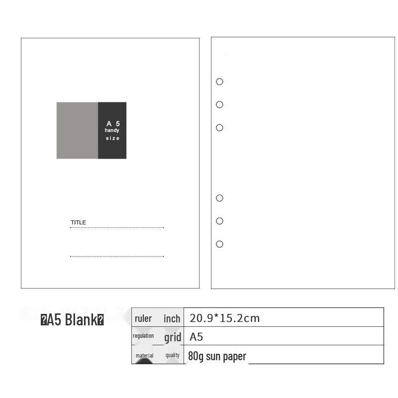 A5 6-Hole Loose-Leaf Planner Refill Paper - Grid, Lined, & Blank Pages