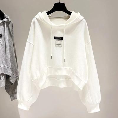 Women's Hooded Sweatshirt Fashionable Casual Slim Outerwear with Long Sleeve and Drawstring Loose Cropped Pullover
