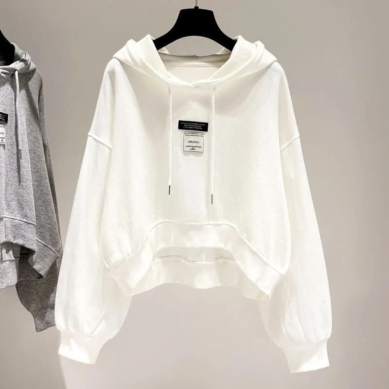 Women's Hooded Sweatshirt Fashionable Casual Slim Outerwear with Long Sleeve and Drawstring Loose Cropped Pullover