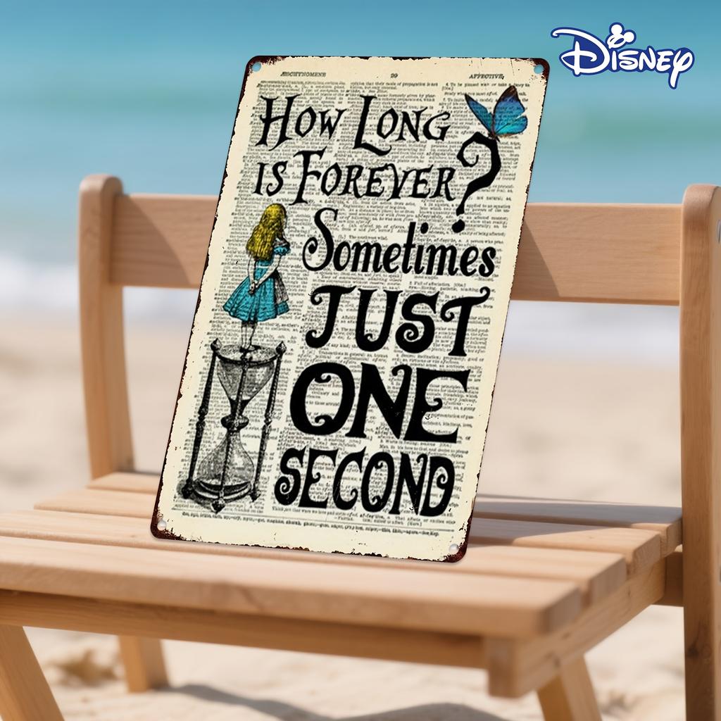 1pc Whimsical Vintage Metal Tin Sign - "How Long is Forever? Sometimes Just One Second" with Girl and Hourglass Design, 20.32x30