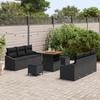 Ensemble de Canapés de Jardin 9 pièces avec Coussins Noir Rattan Poly Acacia, Canapé de Jardin 2 places avec Coussins Noir 3362604