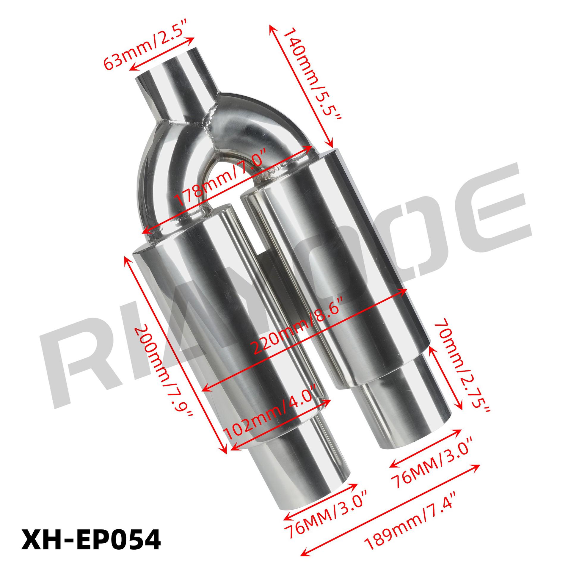 Universal Car Exhaust Pipe - 63MM Inlet, 76MM Dual Outlet, Stainless Steel Muffler