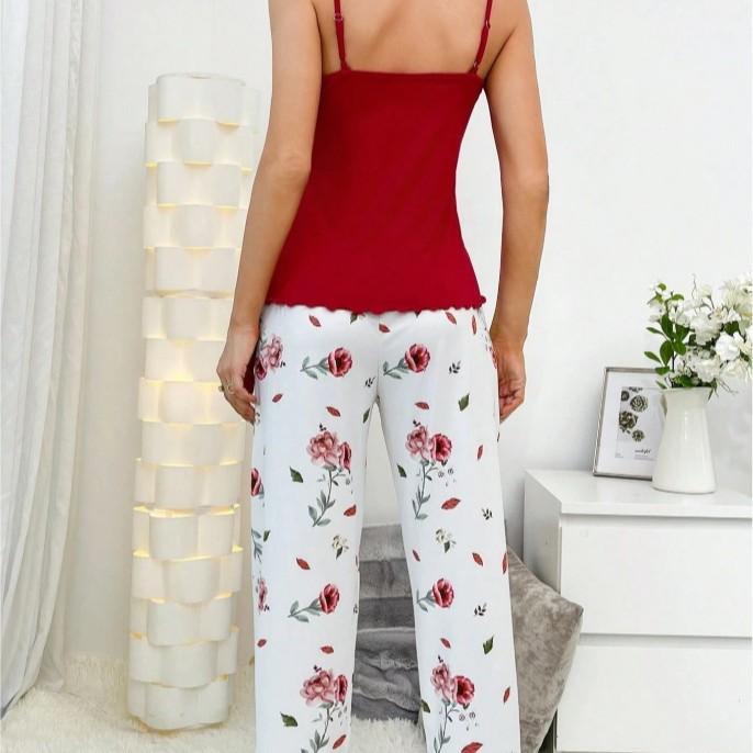 Europe and the United States Hot-selling Love Sexy Loungewear Sling Vest Pajamas Women Can Wear Trousers Set