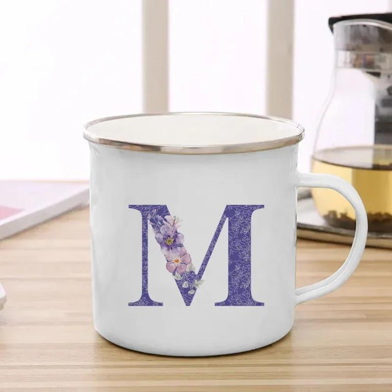 Drinks Water Milk Cups 26 Initials Letter Purple Flower Print Enamel Mug Coffee Cup Thermal Coffee Cup To Carry Cupshe Drinkware