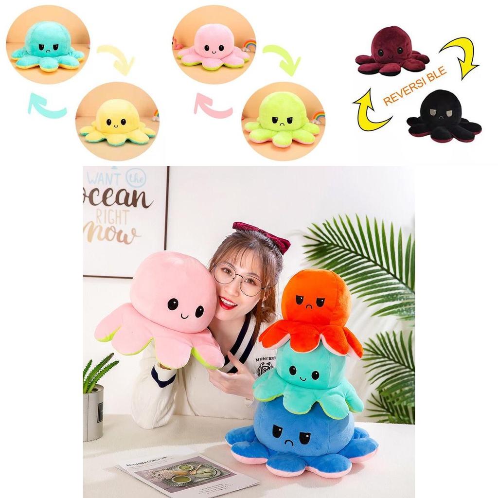 Unique Double-sided Flip Reversible Octopus Plush Toy With Realistic Expressions For Children