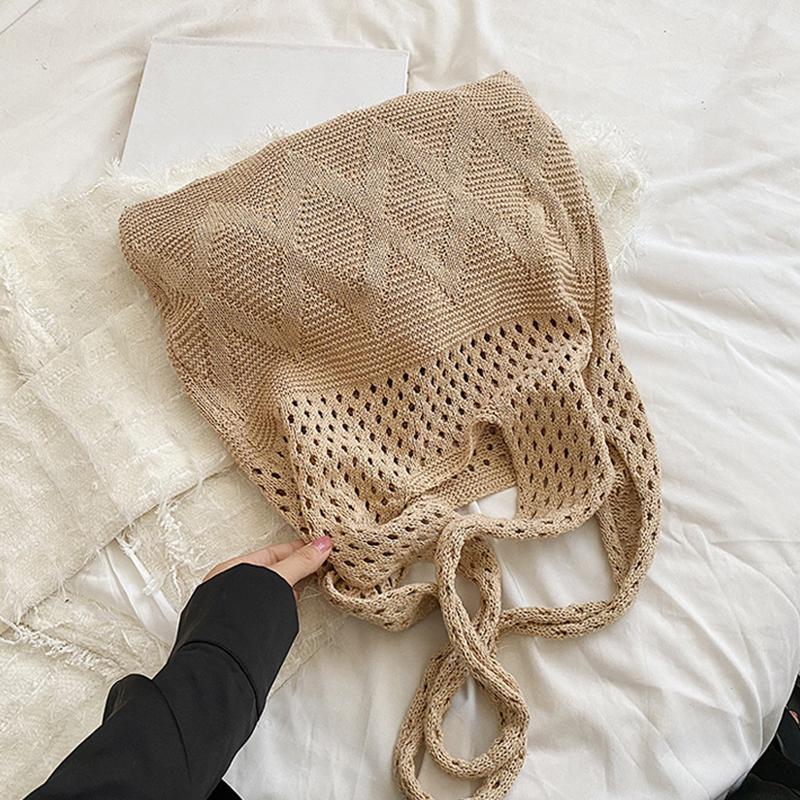 Yogodlns Wool Knitted Shopping Tote Bag for Women Vintage Cotton Girls Shoulder Bag Large Capacity Female Handbag Crochet Bag
