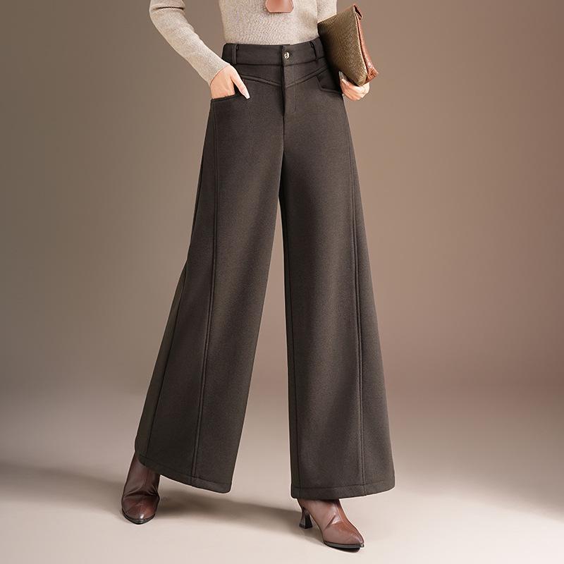 Stylish Women s Winter Wool Wide-Leg Pants 2025 - Trendy, Casual Suit Pants 2XL темно-коричневого