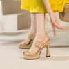 Fashion Sandal Elegant Woman Heeled Shoes Platform Kitten Stiletto High Heels for Women 2025 Leather Square Head Peep Toe Sandals
