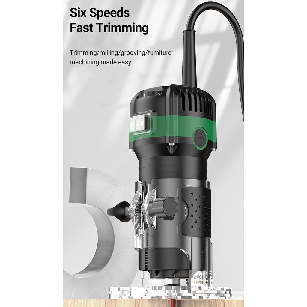 Wood Router Tool Electric Hand Trimmer Laminate Milling Engraving Hand Machine Joiner Cutting Palmming Tool 30000RPM 800W Slotting Carving 6.35mm Coll