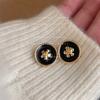 Xiaoxiangfeng Black Gold Camellia Oil Stud Earrings French Hepburn Style Temperament Light Luxury Earrings